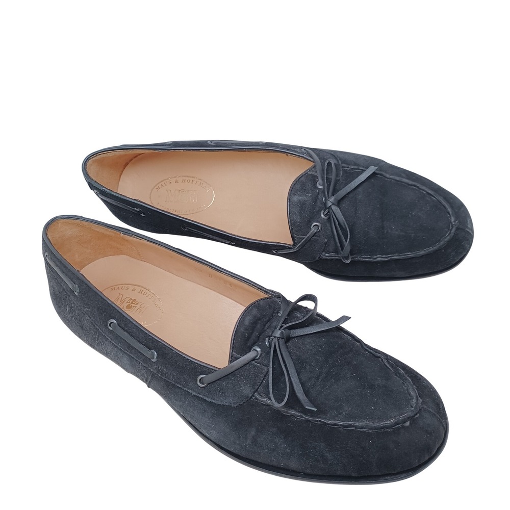 Maus & Hoffman Black Suede Flat Shoes Loafers Womens US Size 9 Made in Italy
